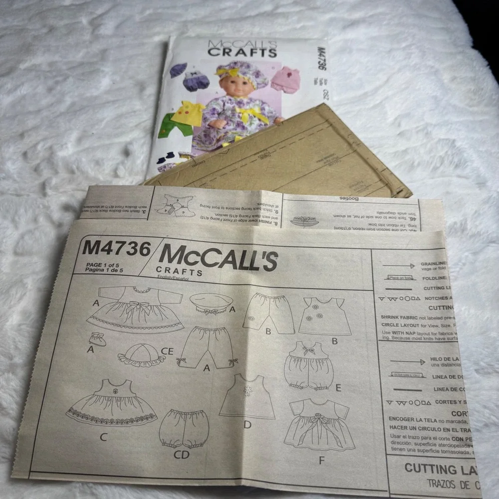 McCalls Crafts M4736 Baby Doll Clothes Sewing Pattern 11-16 Inch Uncut OSZ